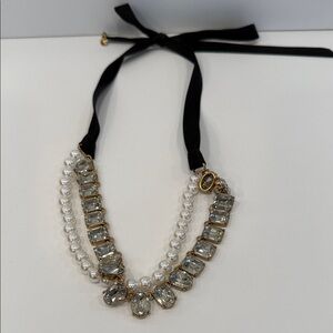 J. Crew Black Ribbon Pearl and Crystal Necklace